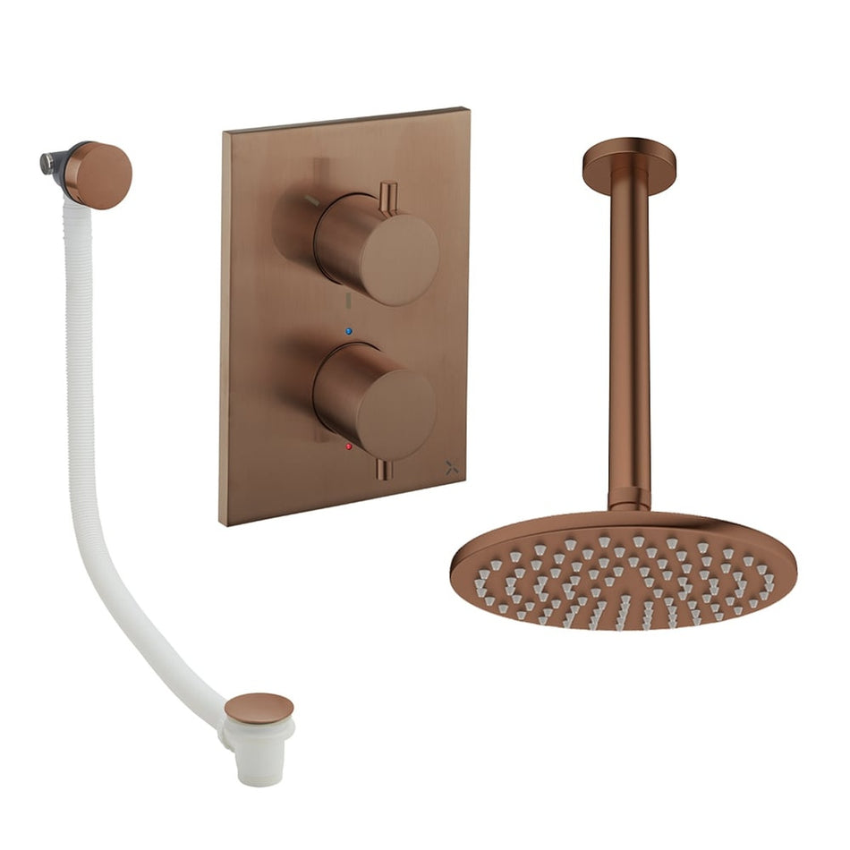 Crosswater Mpro 2 Outlet Thermostatic Concealed Shower Set 7 With 200mm Head and Ceiling Mounted Arm - Brushed Bronze
