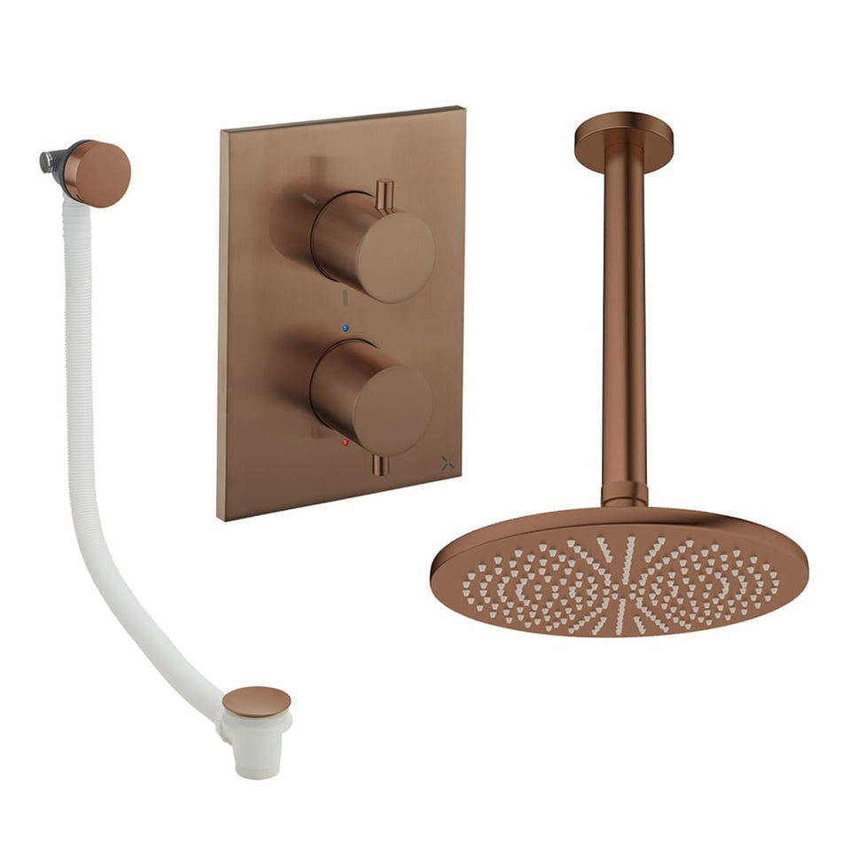 Crosswater Mpro 2 Outlet Thermostatic Concealed Shower Set 7 With 300mm Head and Ceiling Mounted Arm - Brushed Bronze