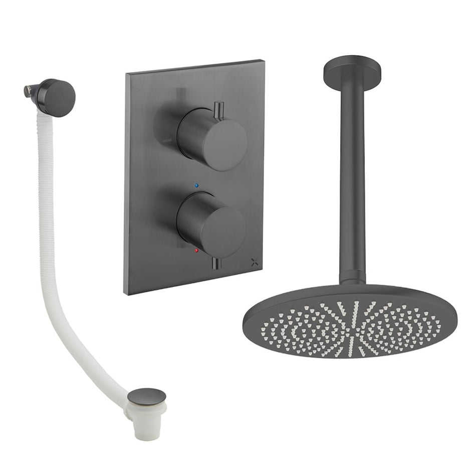Crosswater Mpro 2 Outlet Thermostatic Concealed Shower Set 7 With 300mm Head and Ceiling Mounted Arm - Slate