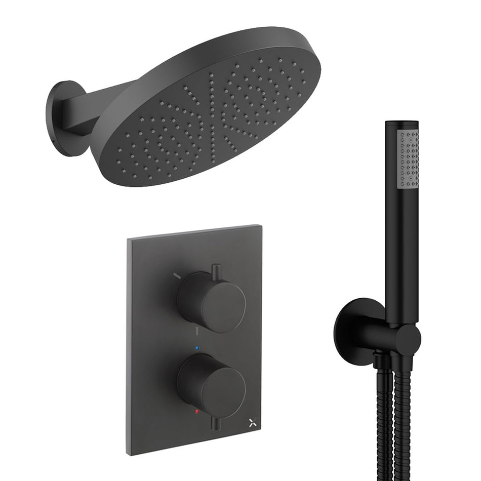 Crosswater Mpro 2 Outlet Thermostatic Concealed Shower Set 8 With Head And Handset - Matt Black