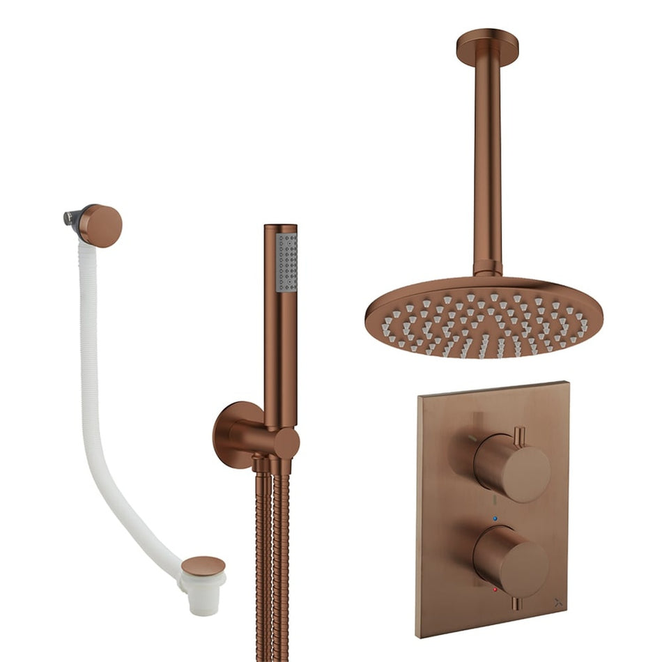 Crosswater Mpro 3 Outlet Thermostatic Concealed Shower Set 9 With 200mm Head and Ceiling Mounted Arm - Brushed Bronze