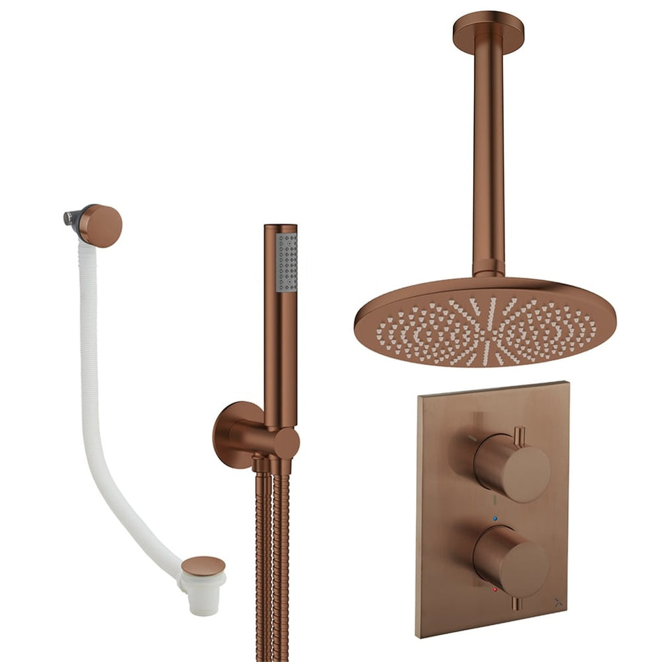 Crosswater Mpro 3 Outlet Thermostatic Concealed Shower Set 9 With 300mm Head and Ceiling Mounted Arm - Brushed Bronze