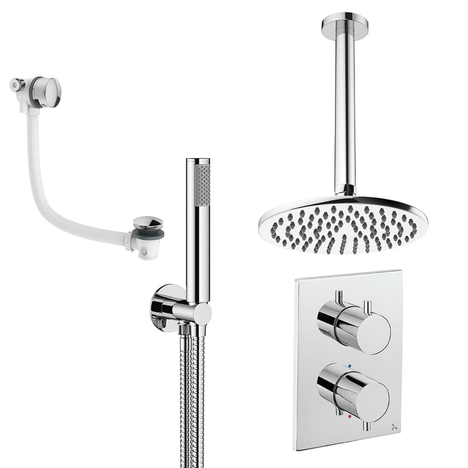 Crosswater Mpro 3 Outlet Thermostatic Concealed Shower Set 9 With 200mm Head and Ceiling Mounted Arm - Chrome