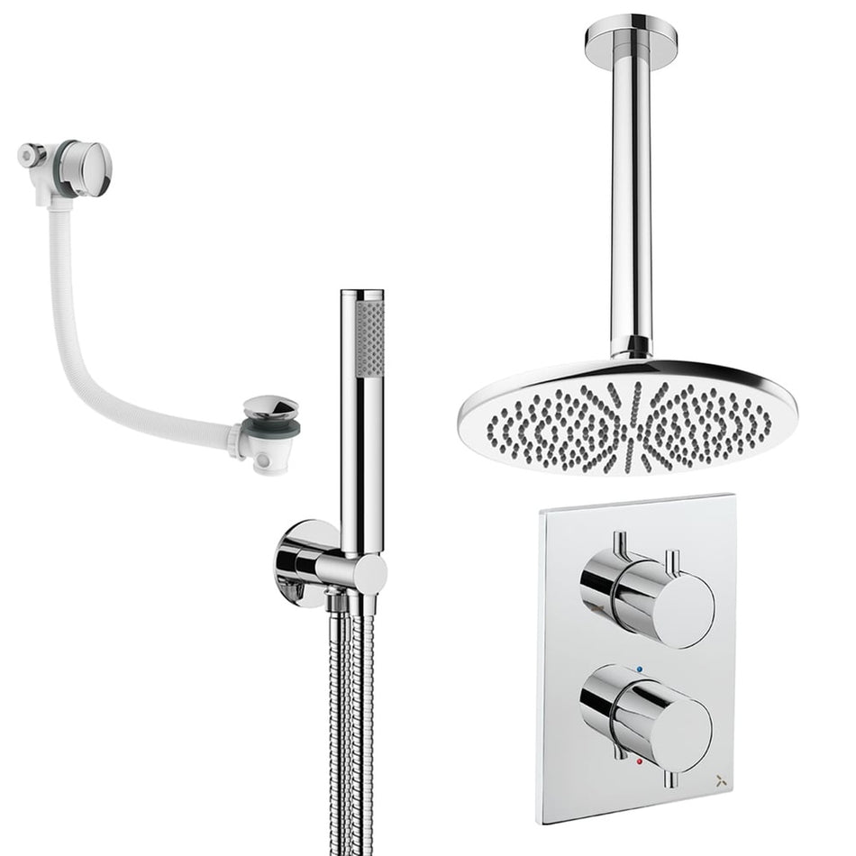 Crosswater Mpro 3 Outlet Thermostatic Concealed Shower Set 9 With 300mm Head and Ceiling Mounted Arm - Chrome
