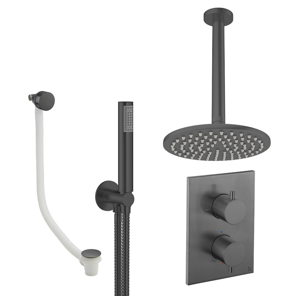 Crosswater Mpro 3 Outlet Thermostatic Concealed Shower Set 9 With 200mm Head and Ceiling Mounted Arm - Slate