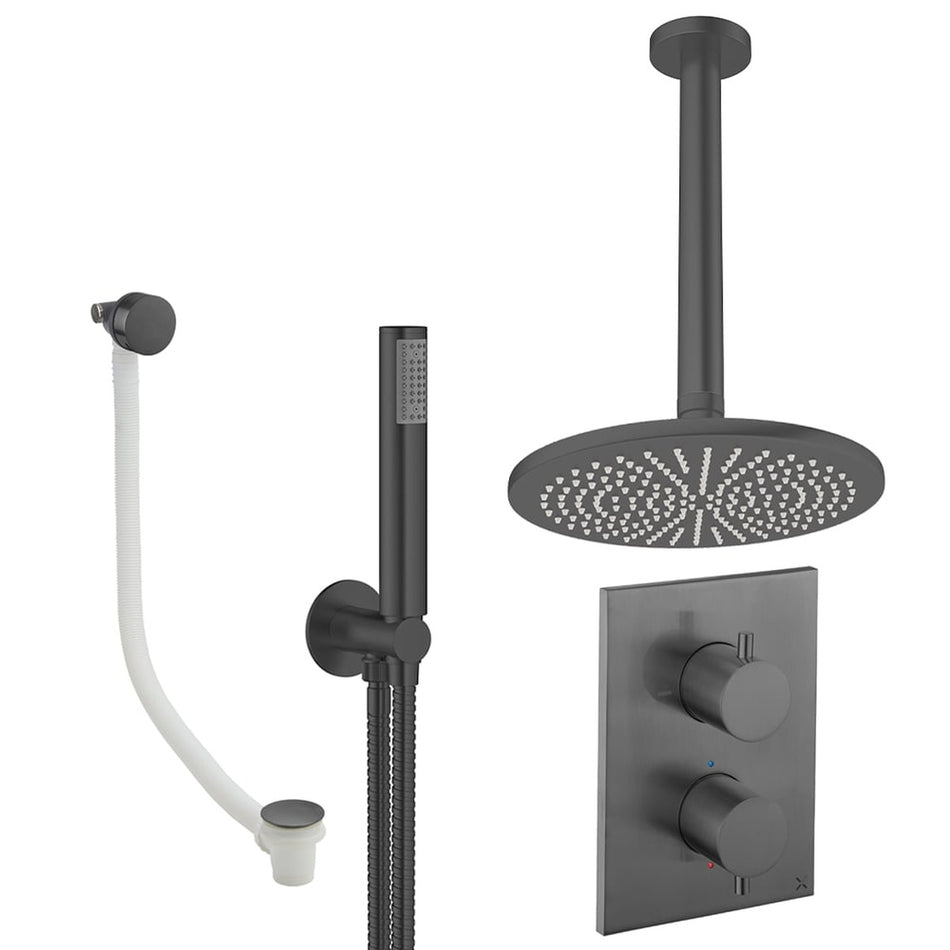 Crosswater Mpro 3 Outlet Thermostatic Concealed Shower Set 9 With 300mm Head and Ceiling Mounted Arm - Slate