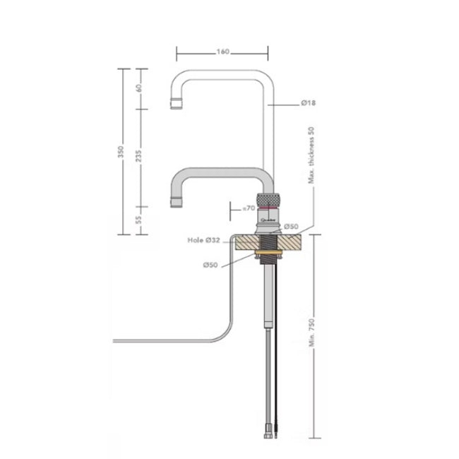 Quooker Classic Nordic Square Boiling Water Tap with Tank - Chrome