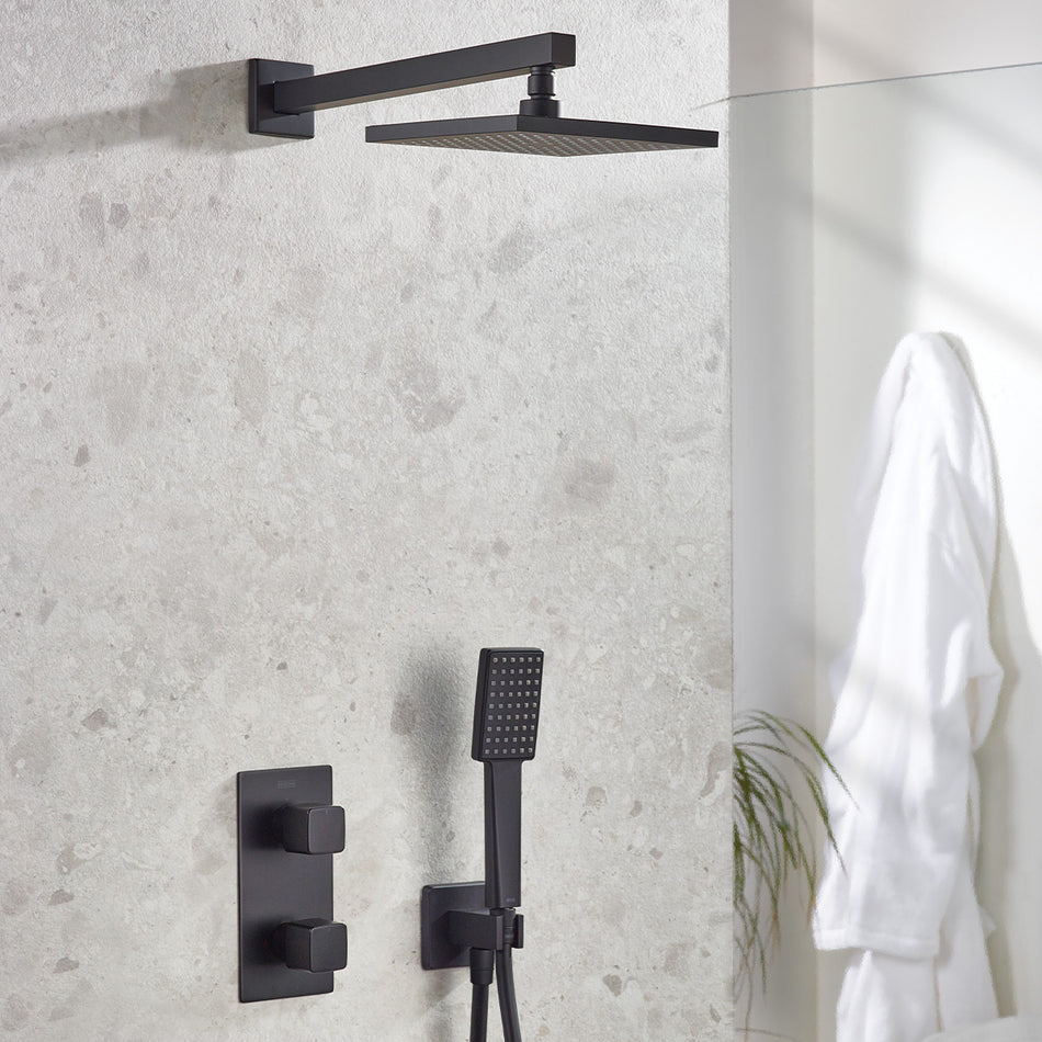 Bristan Cobalt 2 Outlet Concealed Thermostatic Shower Valve With Shower Head And Handset - Matt Black
