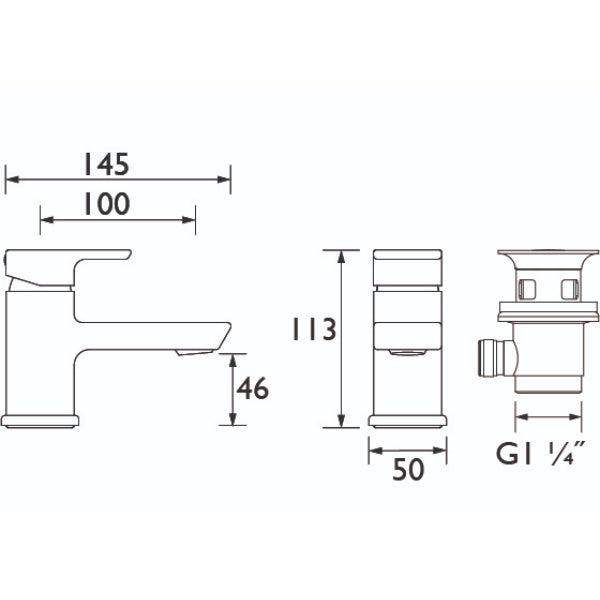Bristan Cobalt Basin Mixer Tap With Clicker Waste - Matt Black