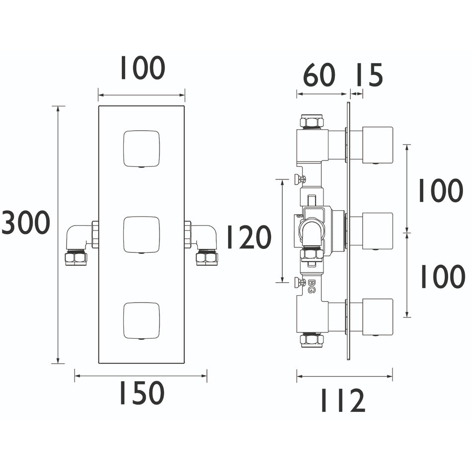 Bristan Cobalt Thermostatic Recessed Dual Control Shower Valve With Integral Twin Stopcocks - Chrome