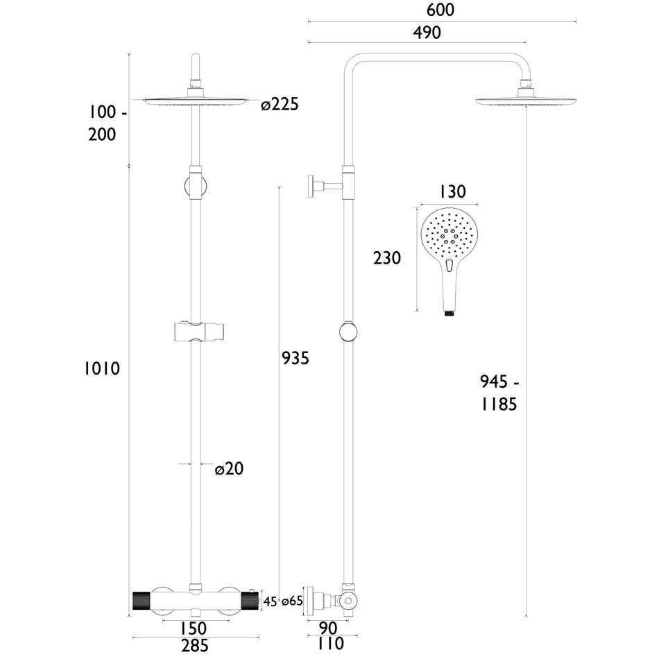 Bristan Carre Thermostatic Bar Shower With Rigid Riser - Chrome