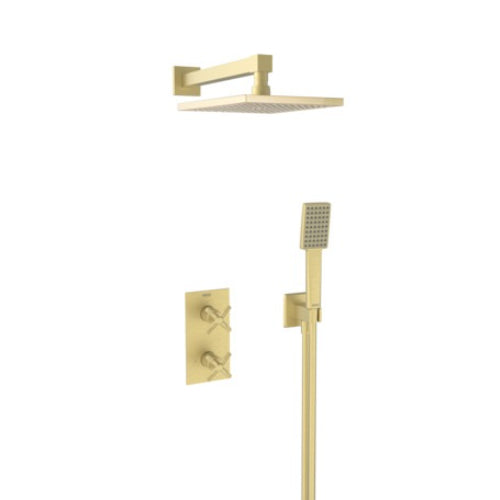Bristan Cruzar 2 Outlet Thermostatic Concealed Shower Valve With Fixed Head And Handset - Brushed Brass