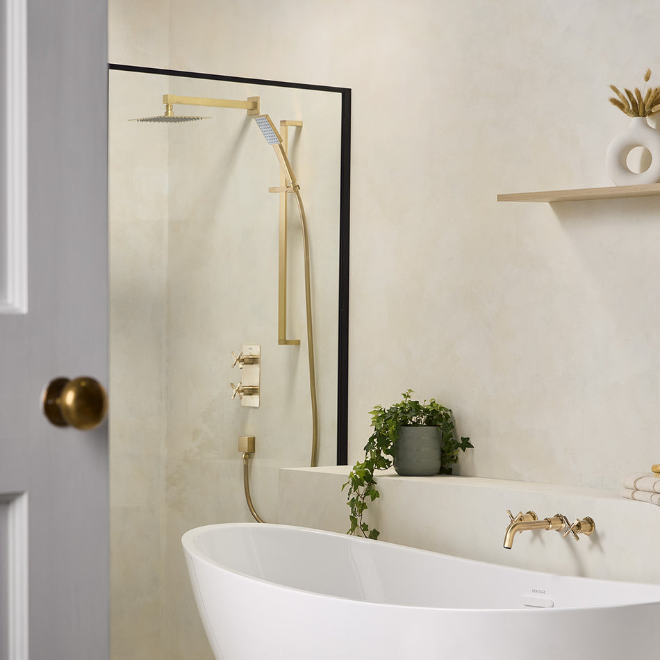 Bristan Cruzar 2 Outlet Thermostatic Concealed Shower Valve With Fixed Head And Handset - Brushed Brass
