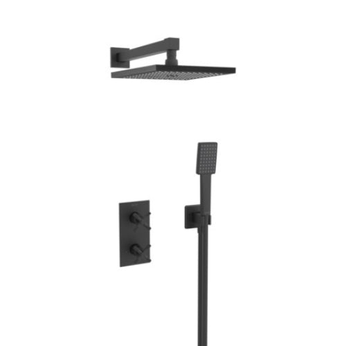 Bristan Cruzar 2 Outlet Thermostatic Concealed Shower Valve With Fixed Head And Handset - Matt Black