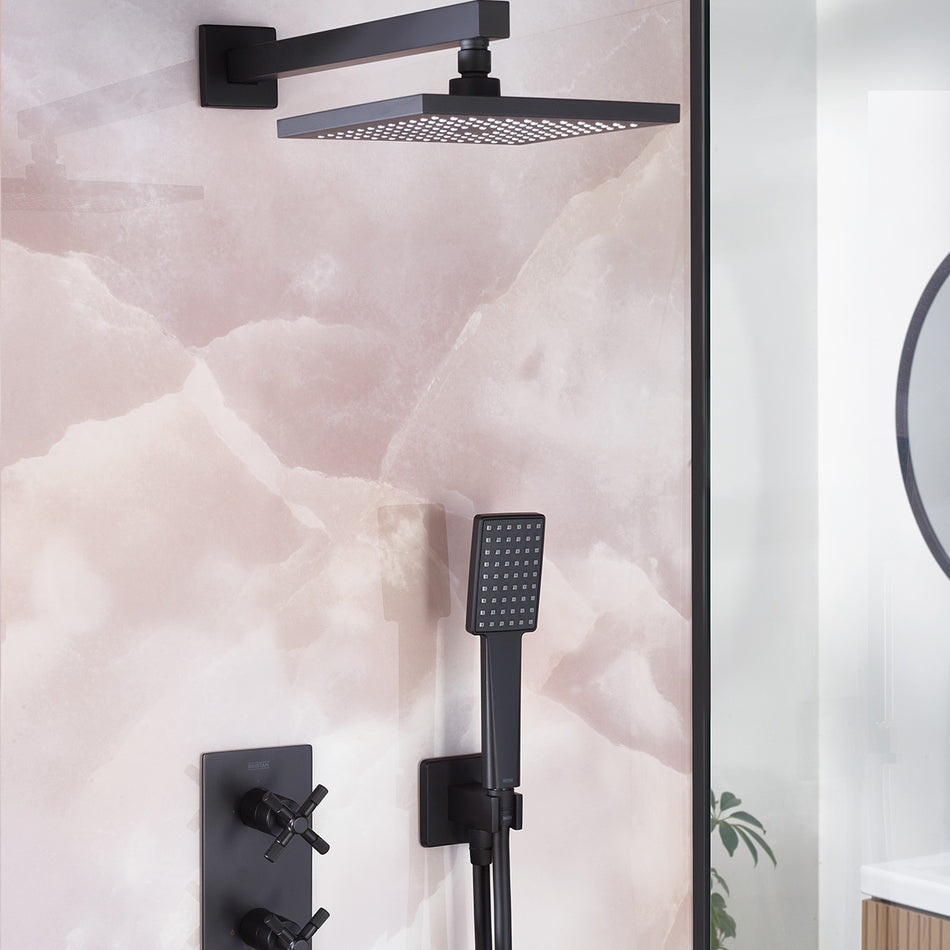 Bristan Cruzar 2 Outlet Thermostatic Concealed Shower Valve With Fixed Head And Handset - Matt Black