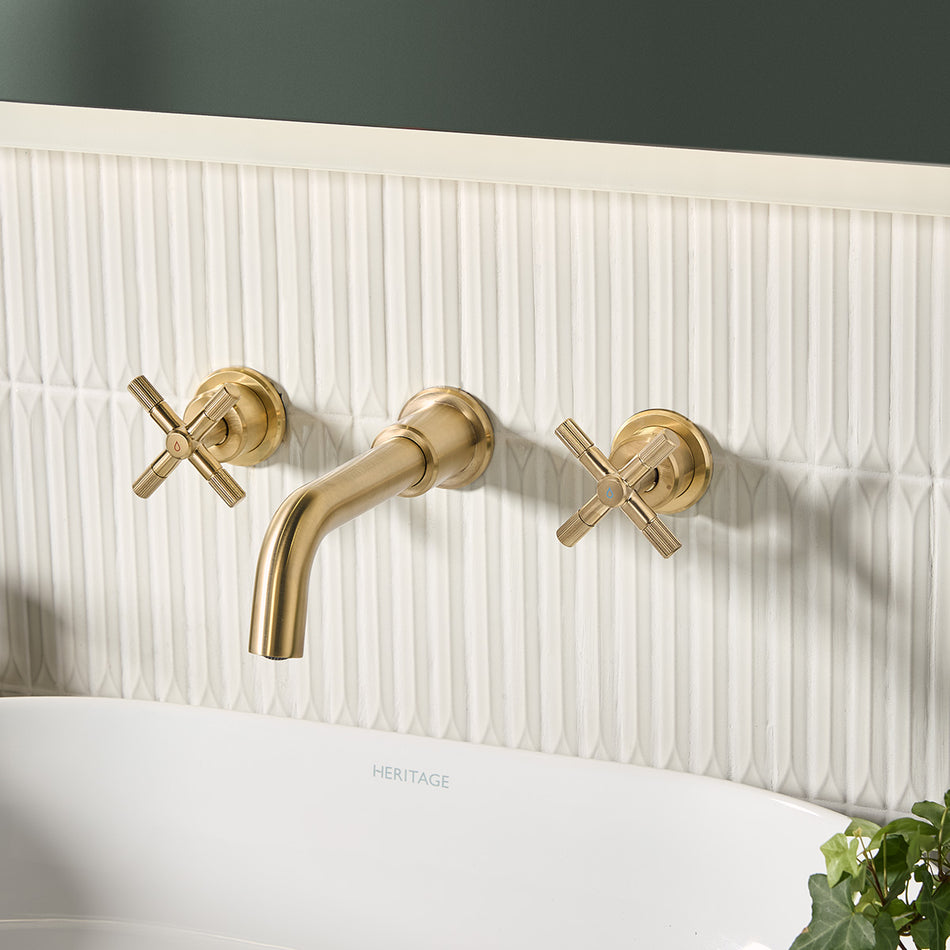Bristan Cruzar 3 Hole Wall Mounted Basin Mixer Tap - Brushed Brass