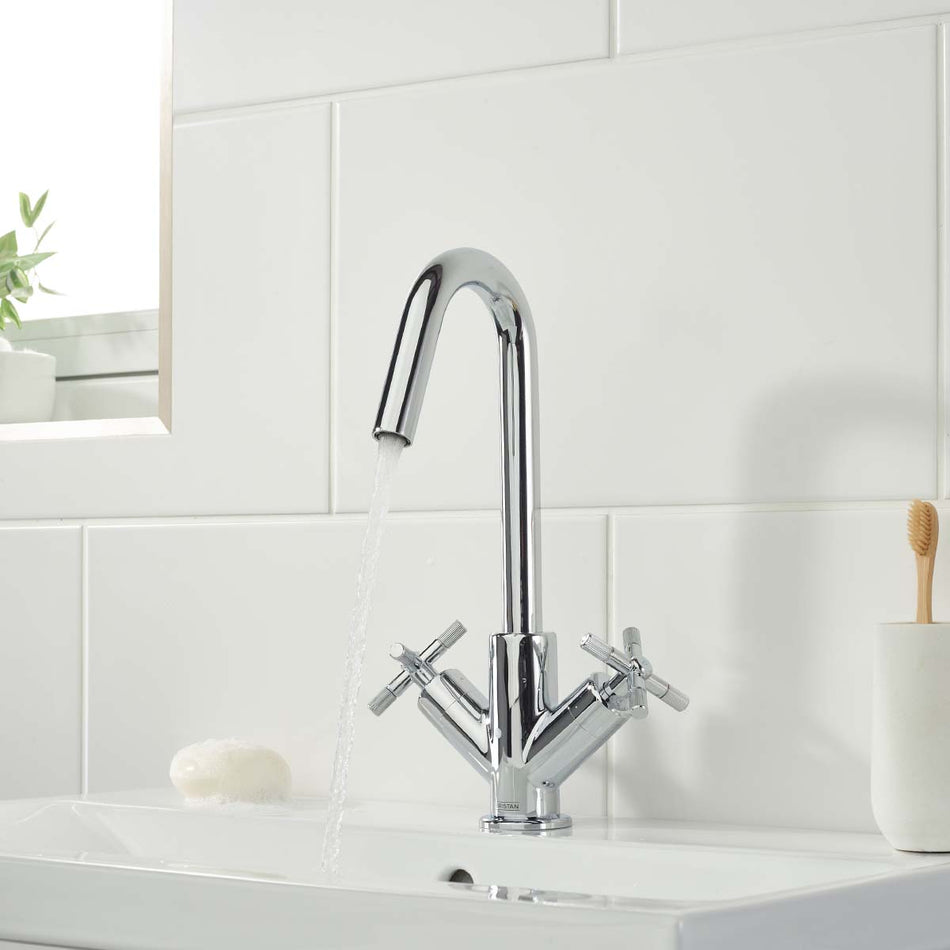 Bristan Cruzar Deck Mounted Basin Mixer Tap With Clicker Waste - Chrome
