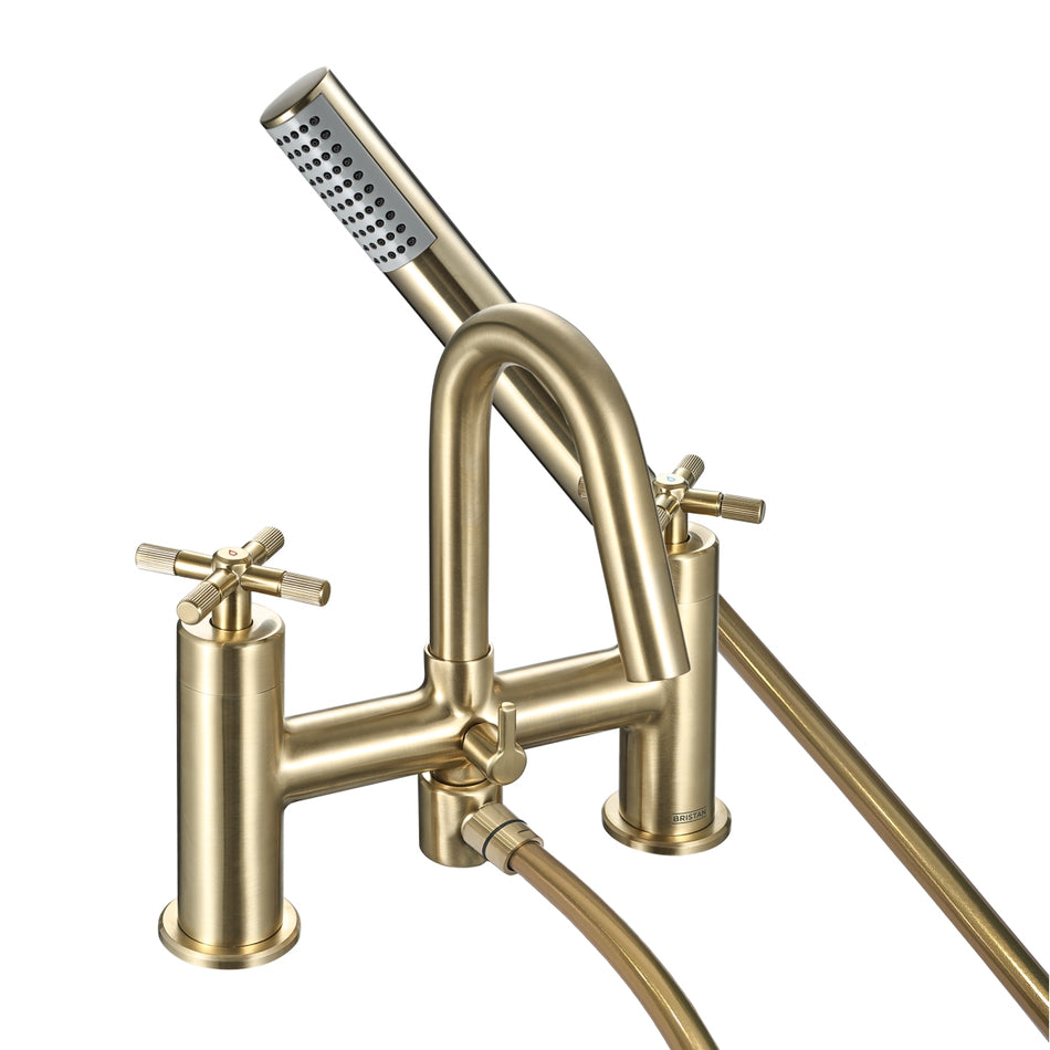 Bristan Cruzar Bath Shower Mixer Tap With Shower Handset and Hose - Brushed Brass
