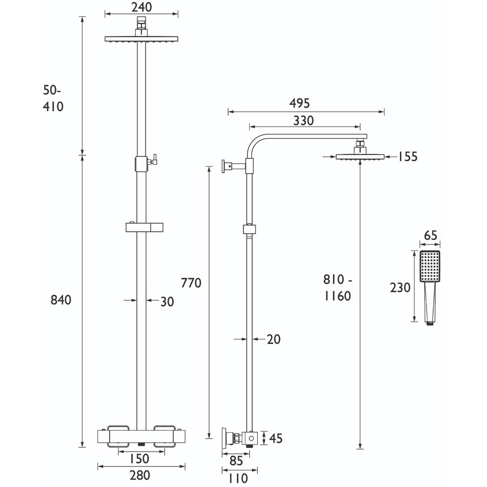 Bristan Carre Adjustable Rigid Riser Diverter Bar Shower - Black