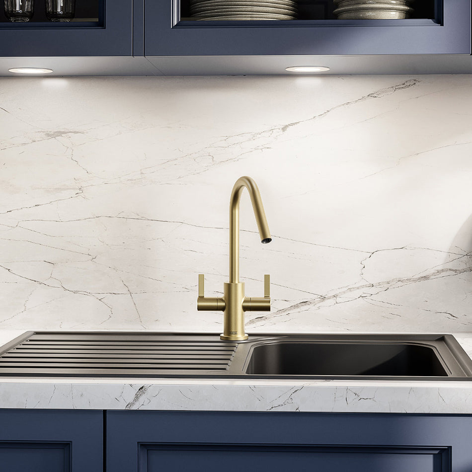 Bristan Cashew Deck Mounted Easyfit Monobloc Kitchen Mixer Tap - Brushed Brass