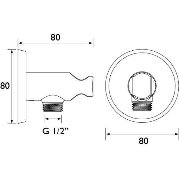 Bristan Round Wall Outlet Elbow With Handset Holder Bracket - Chrome