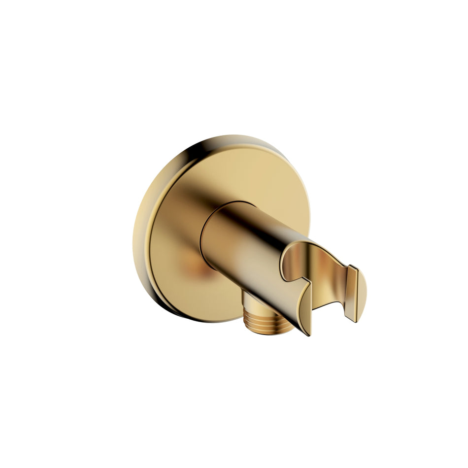 Bristan Wall Mounted Round Shower Wall Outlet Elbow With Handset Holder - Brushed Brass