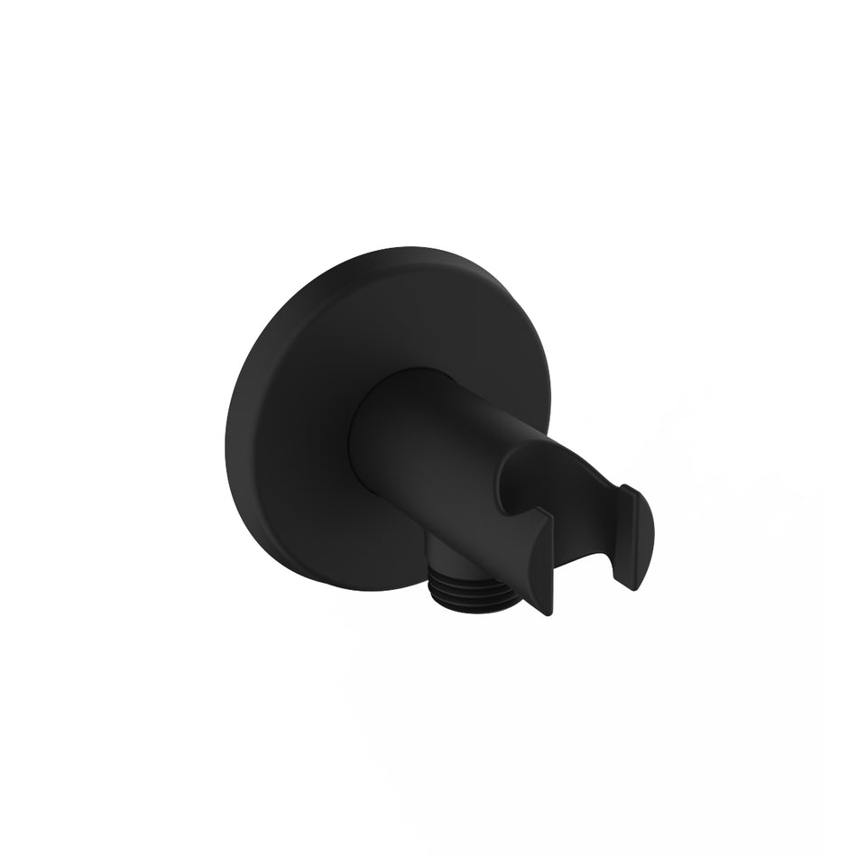 Bristan Wall Mounted Round Shower Wall Outlet Elbow With Handset Holder - Matt Black