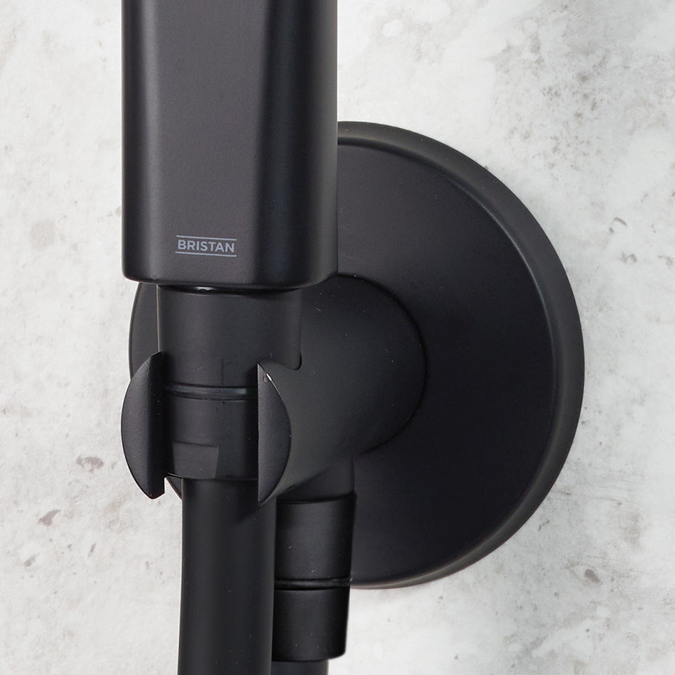 Bristan Wall Mounted Round Shower Wall Outlet Elbow With Handset Holder - Matt Black