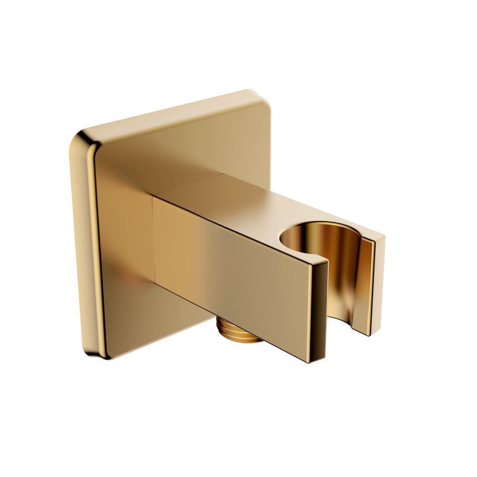 Bristan Wall Mounted Square Shower Wall Outlet Elbow With Handset Holder - Brushed Brass