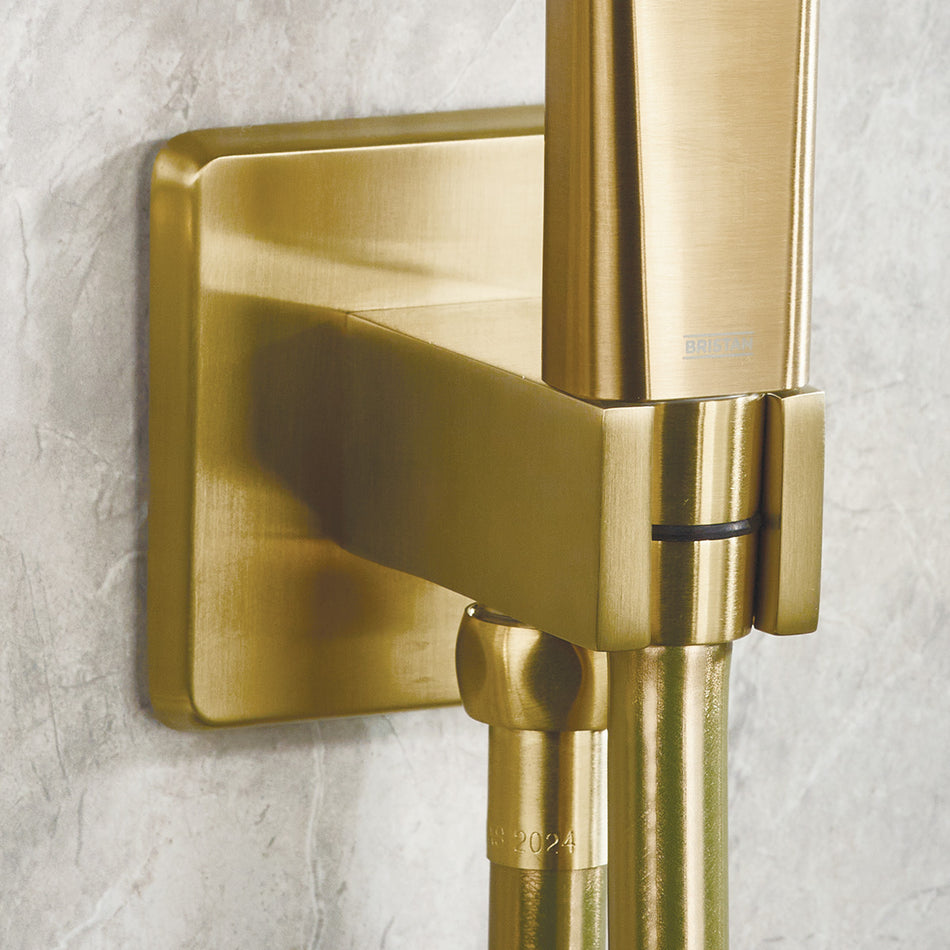 Bristan Wall Mounted Square Shower Wall Outlet Elbow With Handset Holder - Brushed Brass