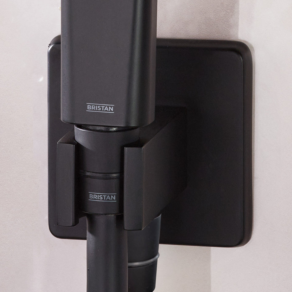 Bristan Wall Mounted Square Shower Wall Outlet Elbow With Handset Holder - Matt Black