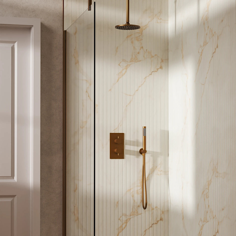 Crosswater Design 2 Outlet Thermostatic Concealed Shower Set 3 With 200mm Head and Ceiling Mounted Arm - Brushed Bronze