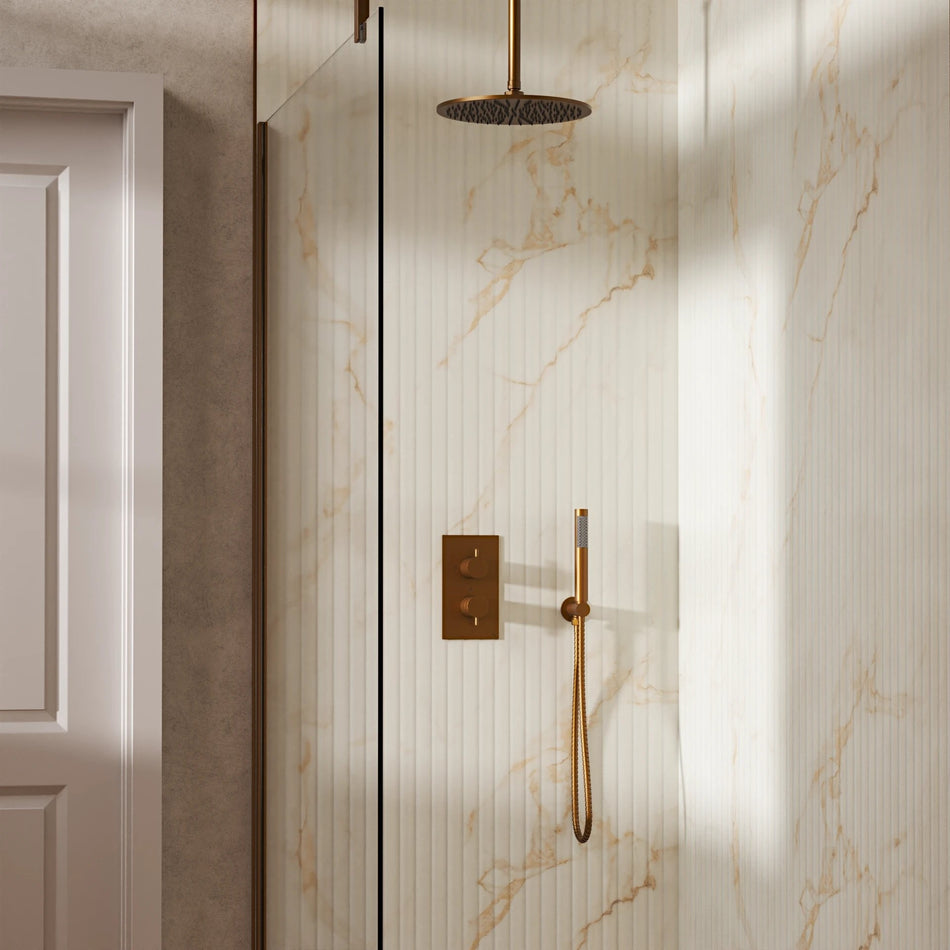 Crosswater Design 2 Outlet Thermostatic Concealed Shower Set 3 With 300mm Head and Ceiling Mounted Arm - Brushed Bronze