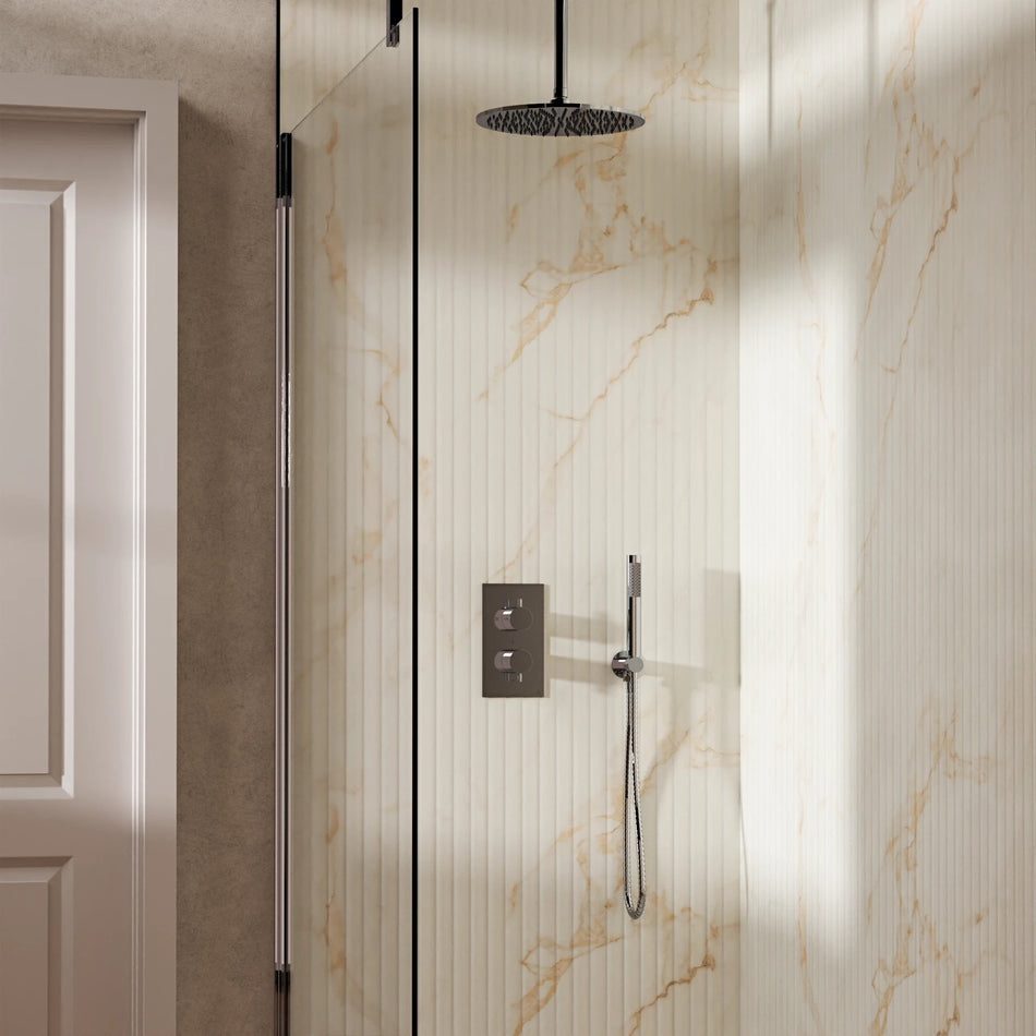 Crosswater Design 2 Outlet Thermostatic Concealed Shower Set 3 With 300mm Head and Ceiling Mounted Arm - Chrome