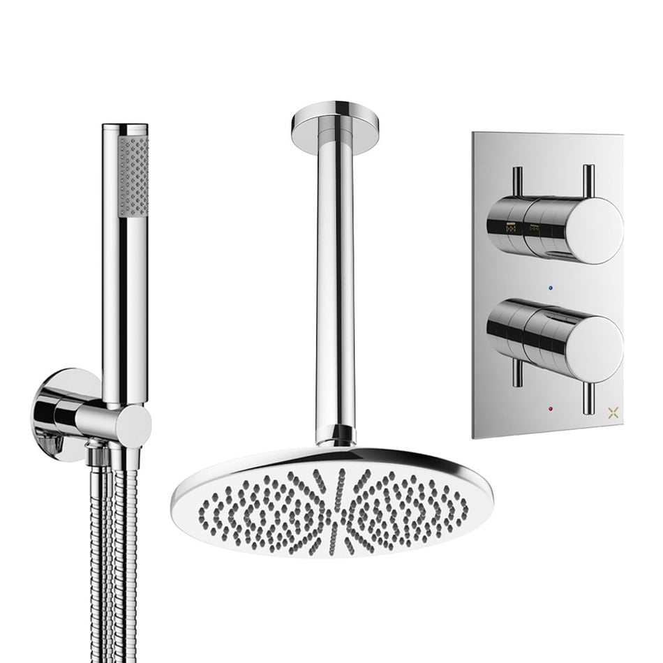 Crosswater Design 2 Outlet Thermostatic Concealed Shower Set 3 With 300mm Head and Ceiling Mounted Arm - Chrome