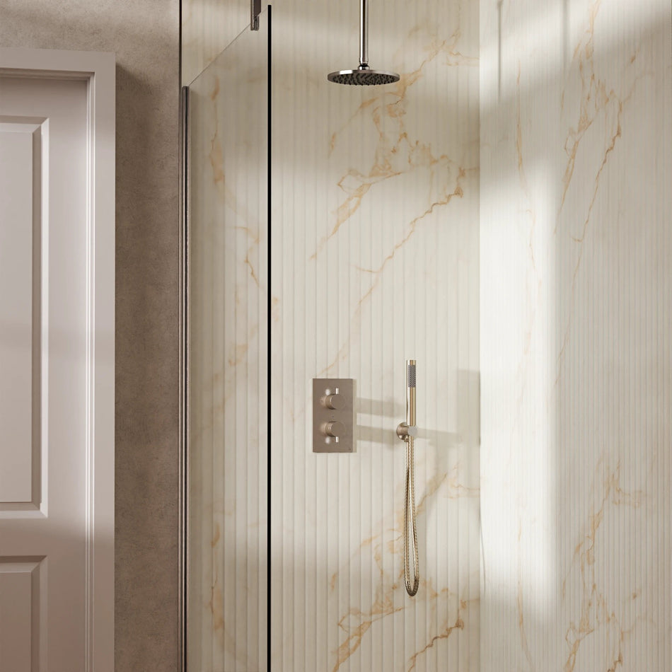 Crosswater Design 2 Outlet Thermostatic Concealed Shower Set 3 With 200mm Head and Ceiling Mounted Arm - Brushed Nickel