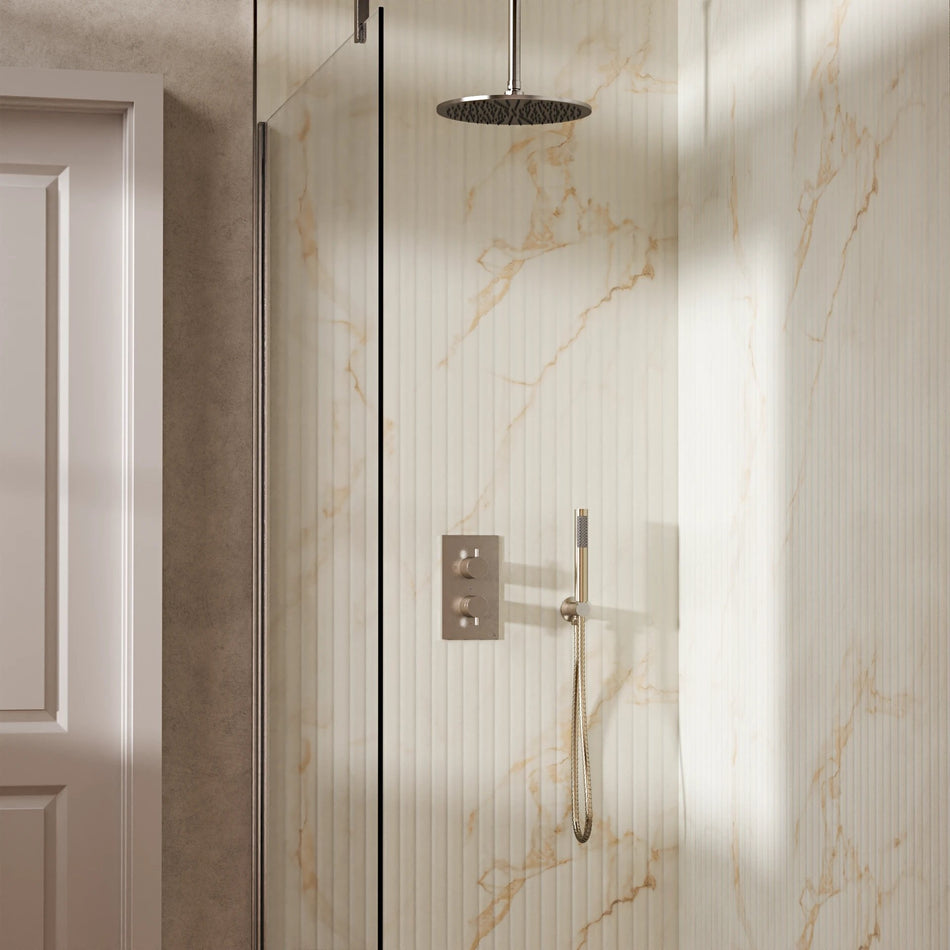 Crosswater Design 2 Outlet Thermostatic Concealed Shower Set 3 With 300mm Head and Ceiling Mounted Arm - Brushed Nickel