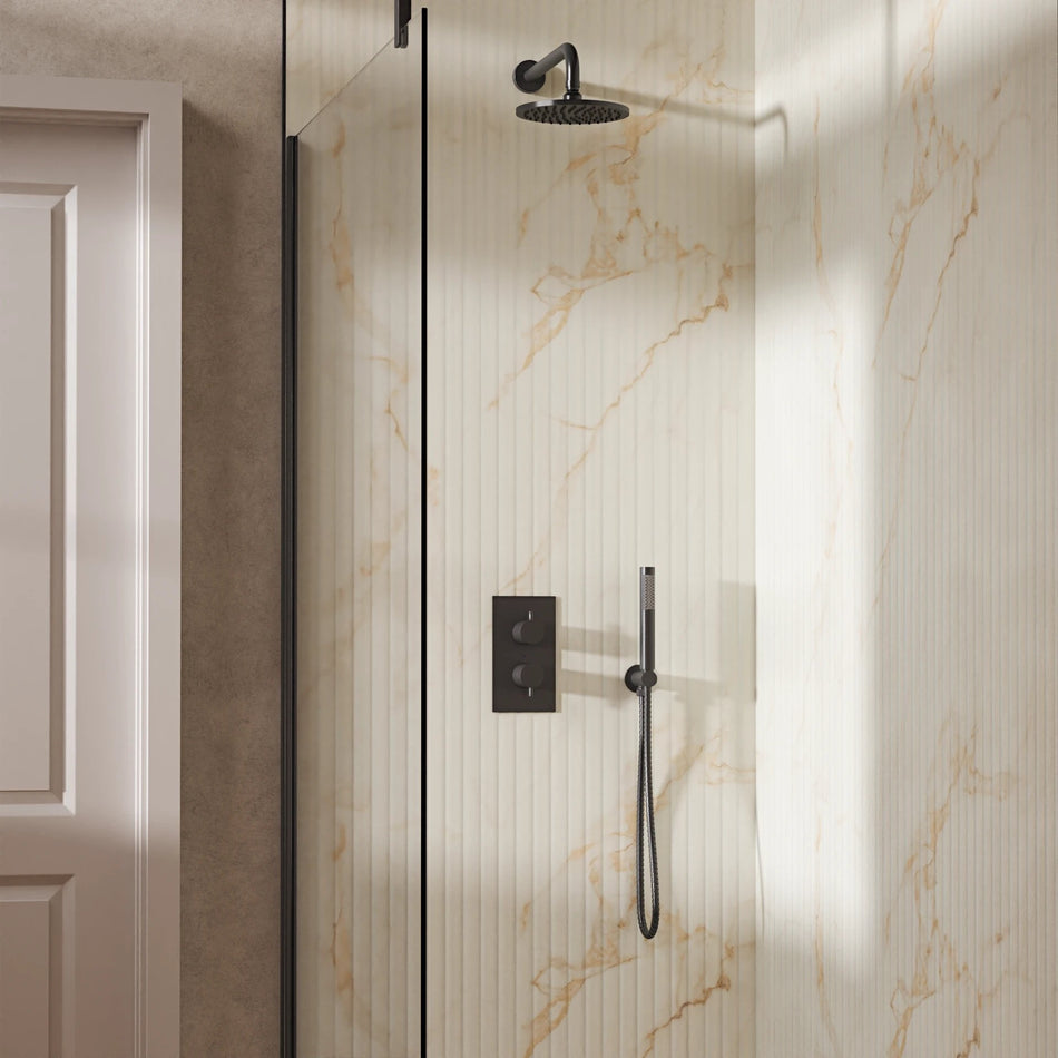 Crosswater Design 2 Outlet Thermostatic Concealed Shower Set 3 With 200mm Head and Wall Mounted Arm - Slate