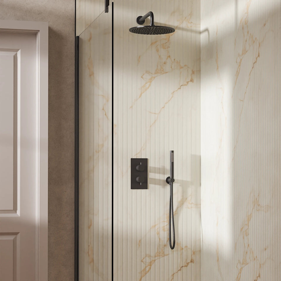 Crosswater Design 2 Outlet Thermostatic Concealed Shower Set 3 With 300mm Head and Wall Mounted Arm - Slate
