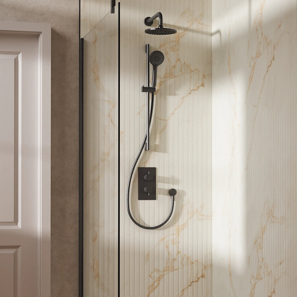 Crosswater Design 2 Outlet Thermostatic Concealed Shower Set 4 With 200mm Head and Wall Mounted Arm - Slate
