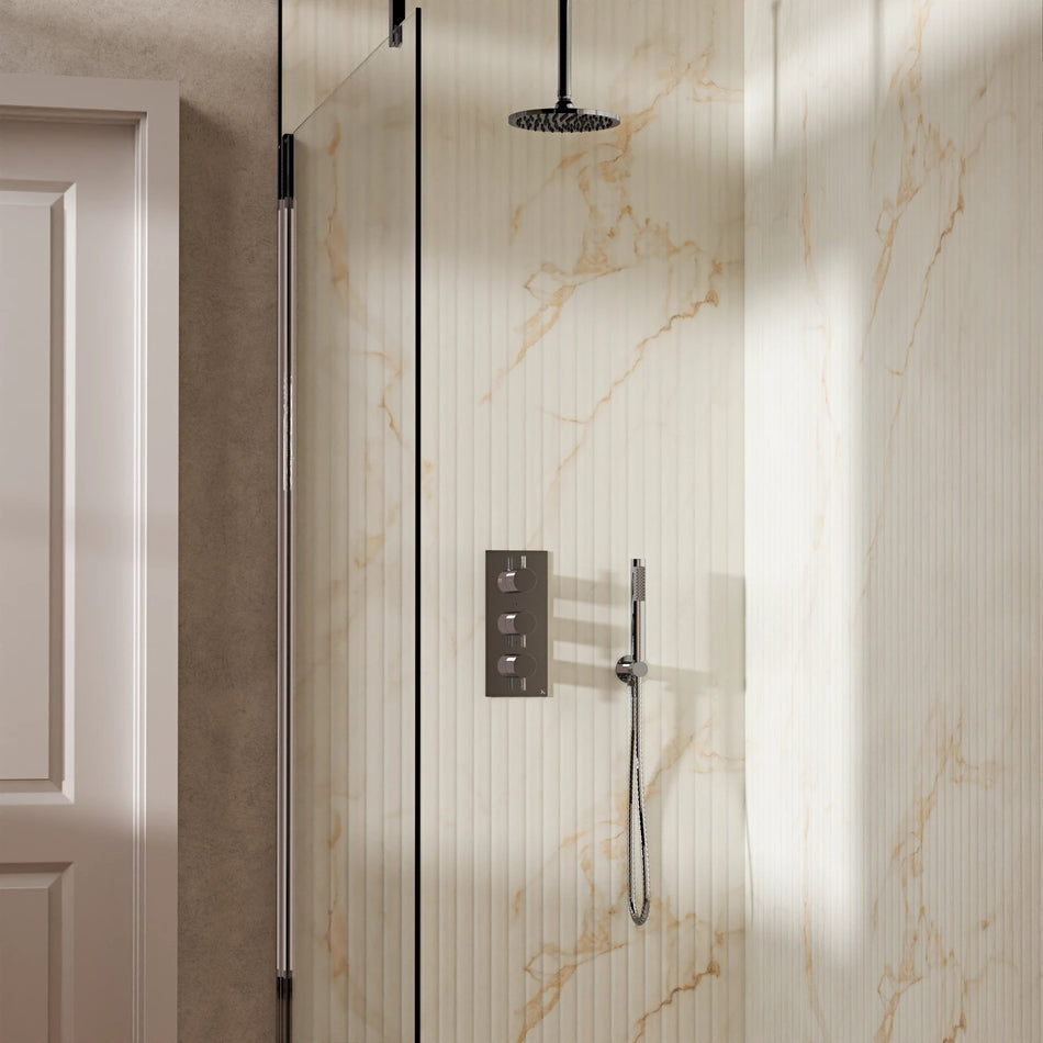Crosswater Design 2 Outlet Thermostatic Concealed Shower Set 7 With 200mm Head and Ceiling Mounted Arm - Chrome