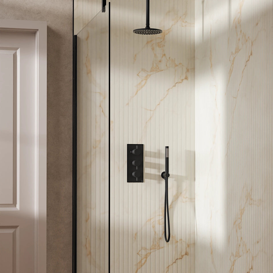 Crosswater Design 2 Outlet Thermostatic Concealed Shower Set 7 With 200mm Head and Ceiling Mounted Arm - Matt Black