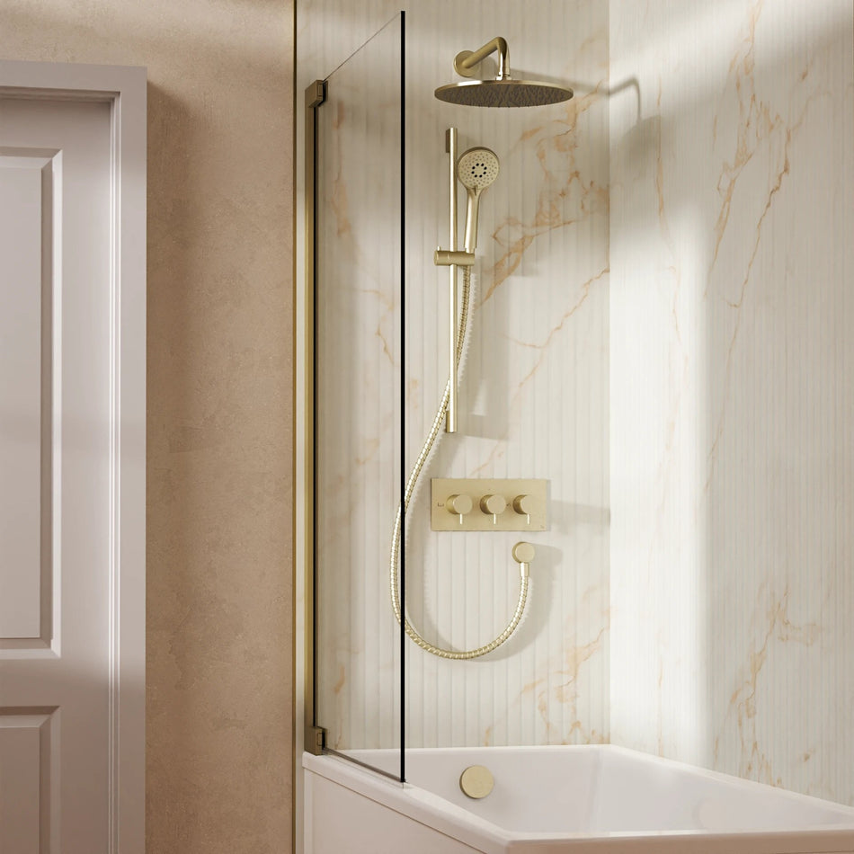 Crosswater Design 3 Outlet Thermostatic Concealed Shower Set 9 With 300mm Head and Wall Mounted Arm - Brushed Brass