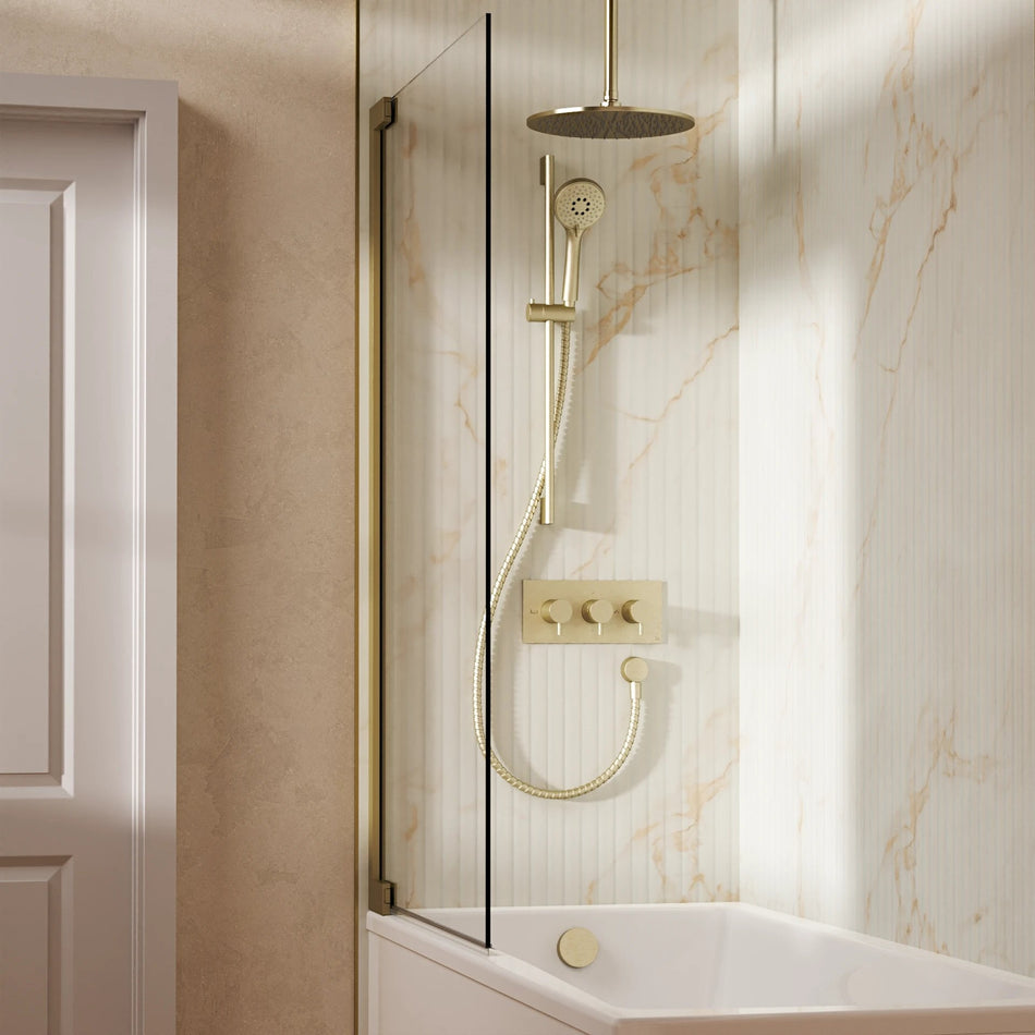 Crosswater Design 3 Outlet Thermostatic Concealed Shower Set 9 With 300mm Head and Ceiling Mounted Arm - Brushed Brass