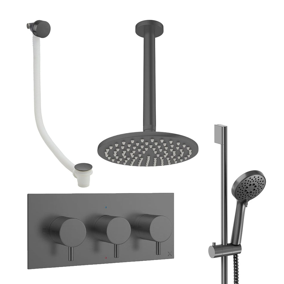 Crosswater Design 3 Outlet Thermostatic Concealed Shower Set 9 With 200mm Head and Ceiling Mounted Arm - Slate
