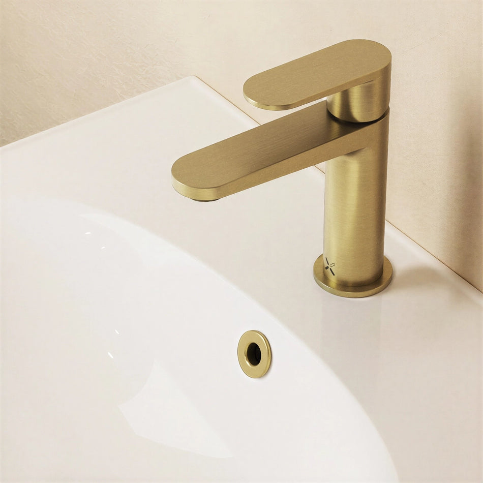 Crosswater Drift Deck Mounted Basin Monobloc Tap With Click Clack Waste - Brushed Brass