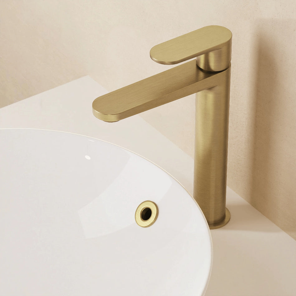Crosswater Drift Deck Mounted Tall Basin Monobloc Tap With Click Clack Waste - Brushed Brass