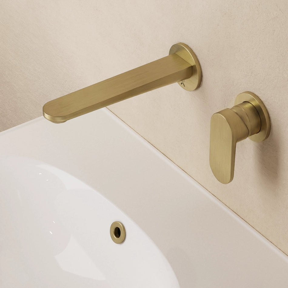 Crosswater Drift Wall Mounted Basin Mixer Tap - Brushed Brass