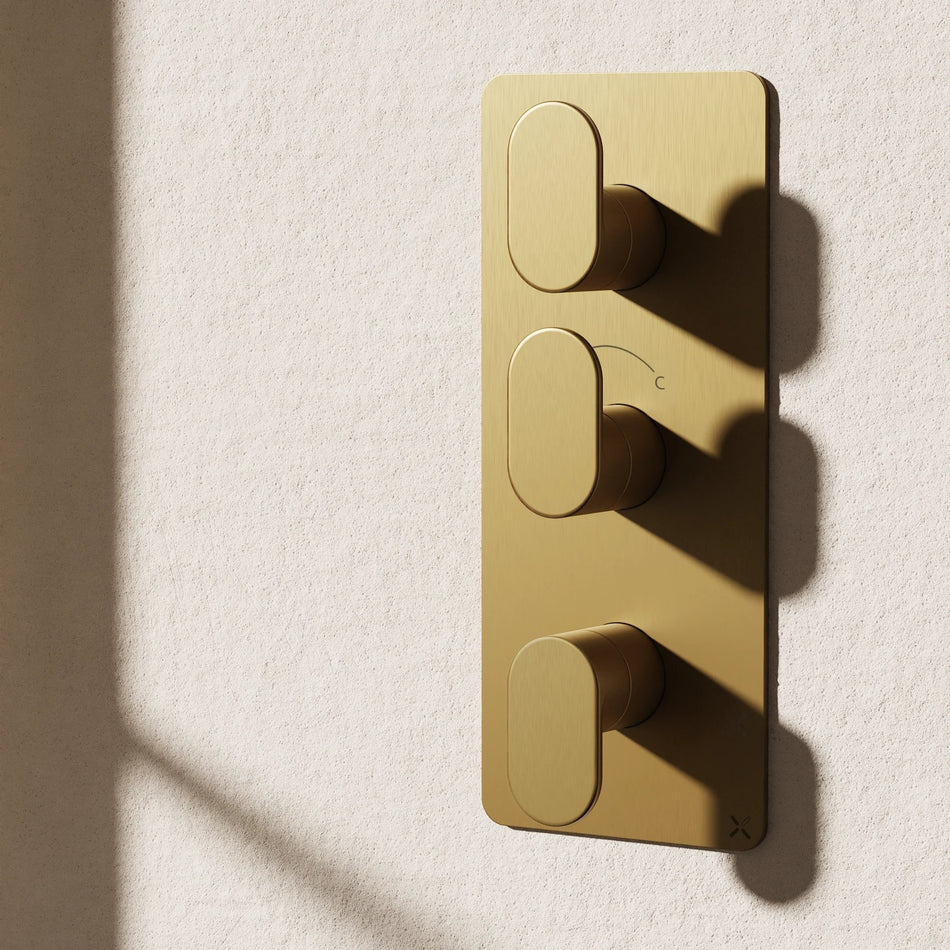 Crosswater Drift 2 Outlet Thermostatic Concealed 3 Handle Shower Valve - Portrait - Brushed Brass