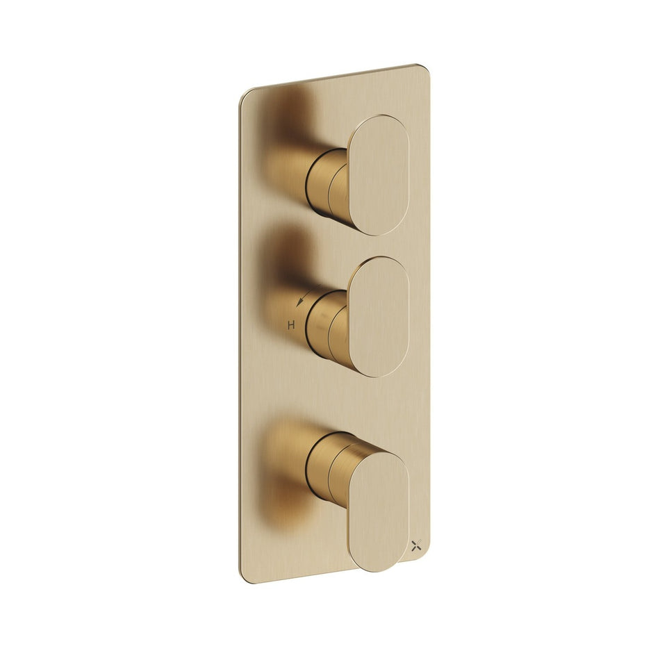 Crosswater Drift 2 Outlet Thermostatic Concealed 3 Handle Shower Valve - Portrait - Brushed Brass